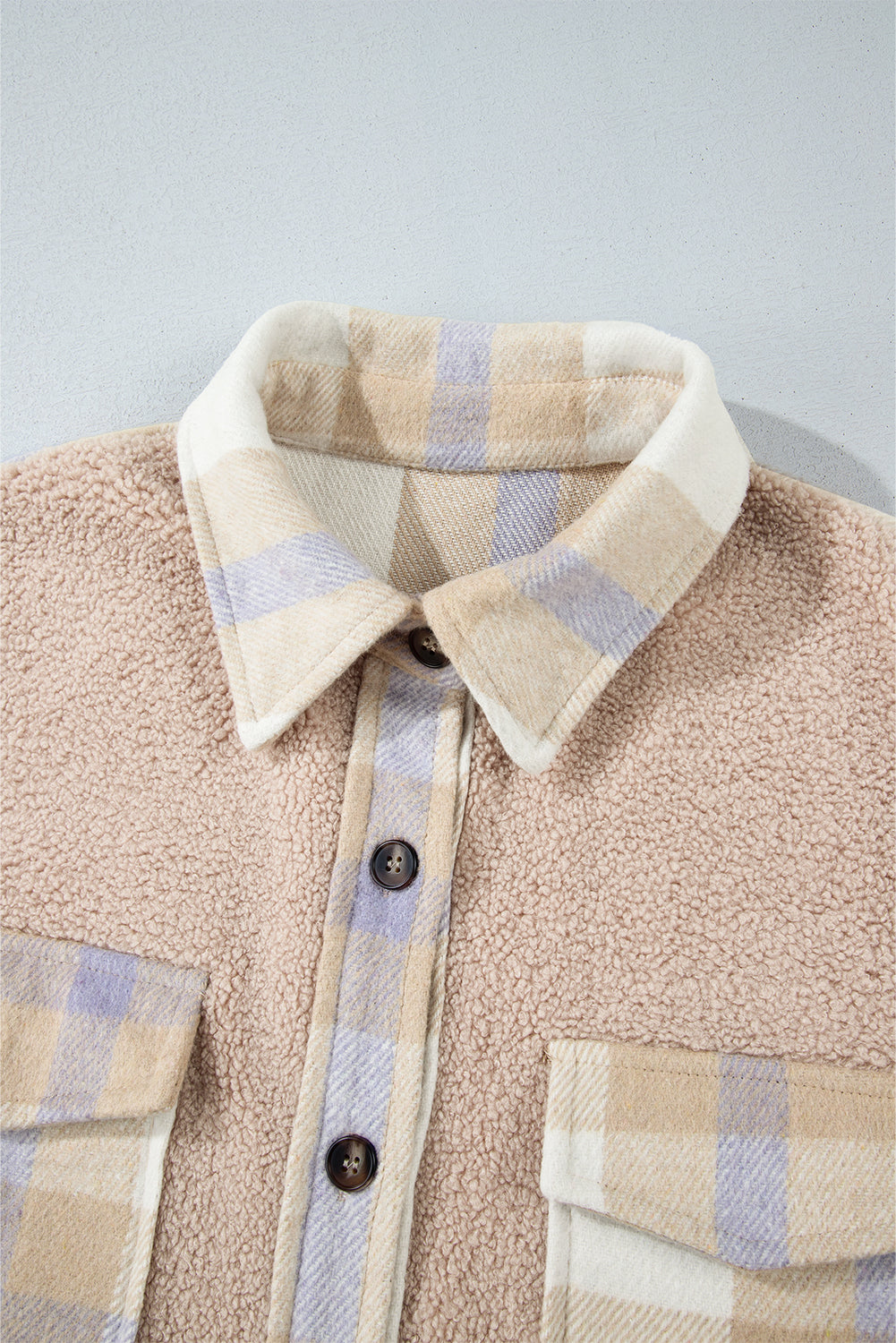 Smoke Gray Plaid Patchwork Collared Button-up Sherpa Long Coat