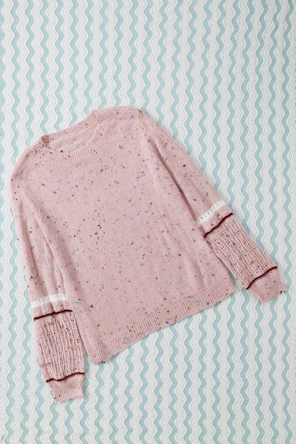 Pink Pilling Detail Patterned Sleeve Sweater