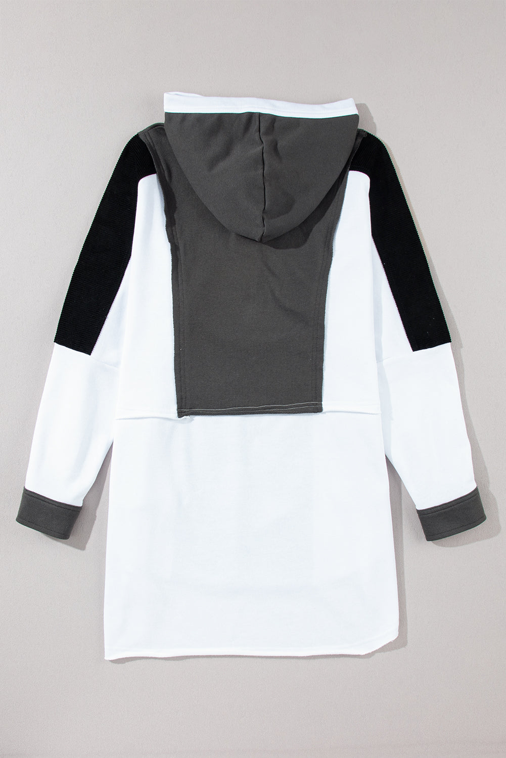 Black Color Block Exposed Seam Buttoned Neckline Hoodie