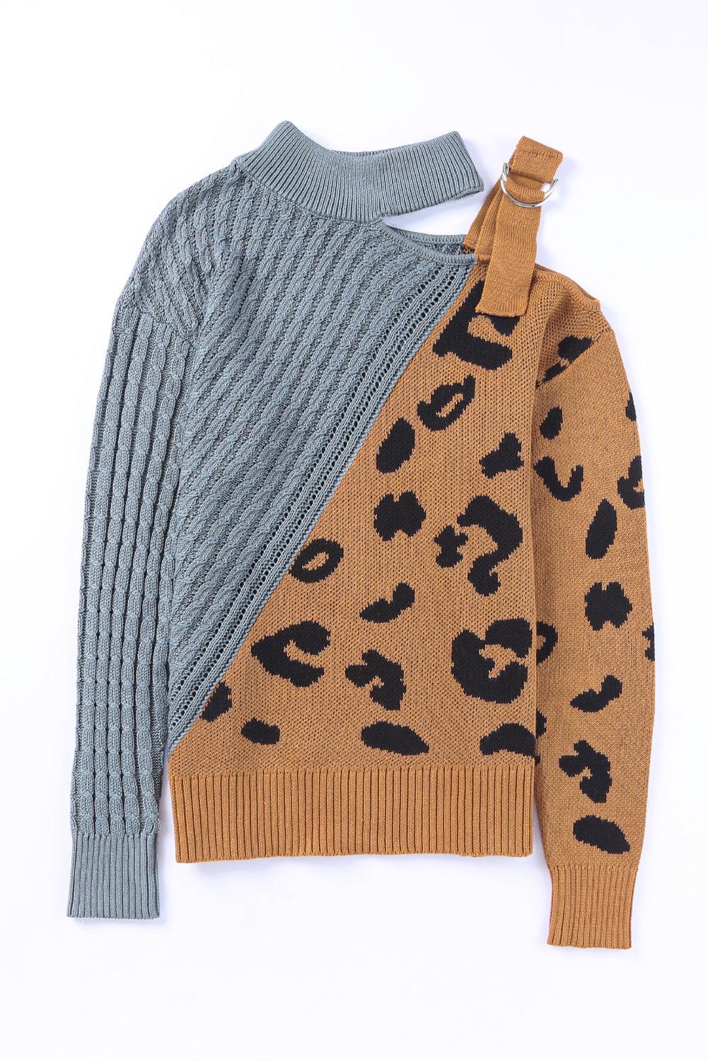 Leopard Block Turtleneck Sweater - La Pink