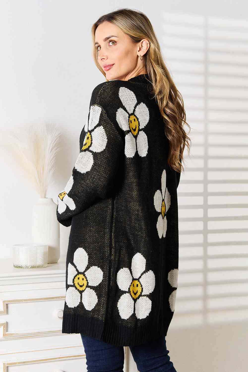 Double Take Floral Button Down Longline Cardigan