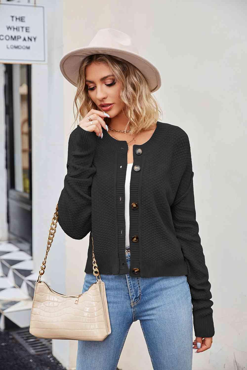 Button Down Exposed Seam Cardigan - La Pink