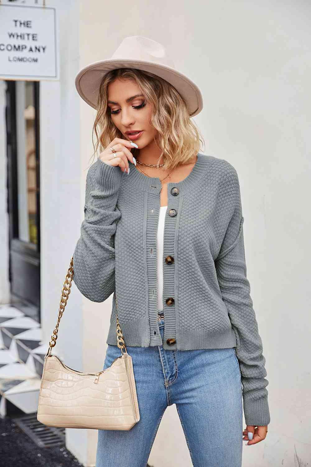 Button Down Exposed Seam Cardigan - La Pink