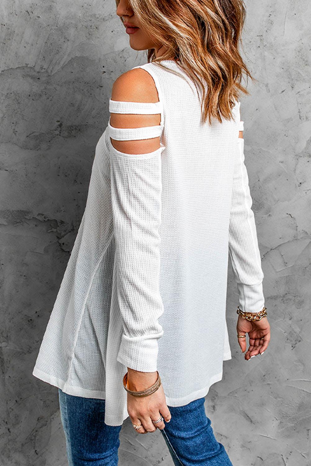 Cutout Waffle Knit Tunic Top - La Pink