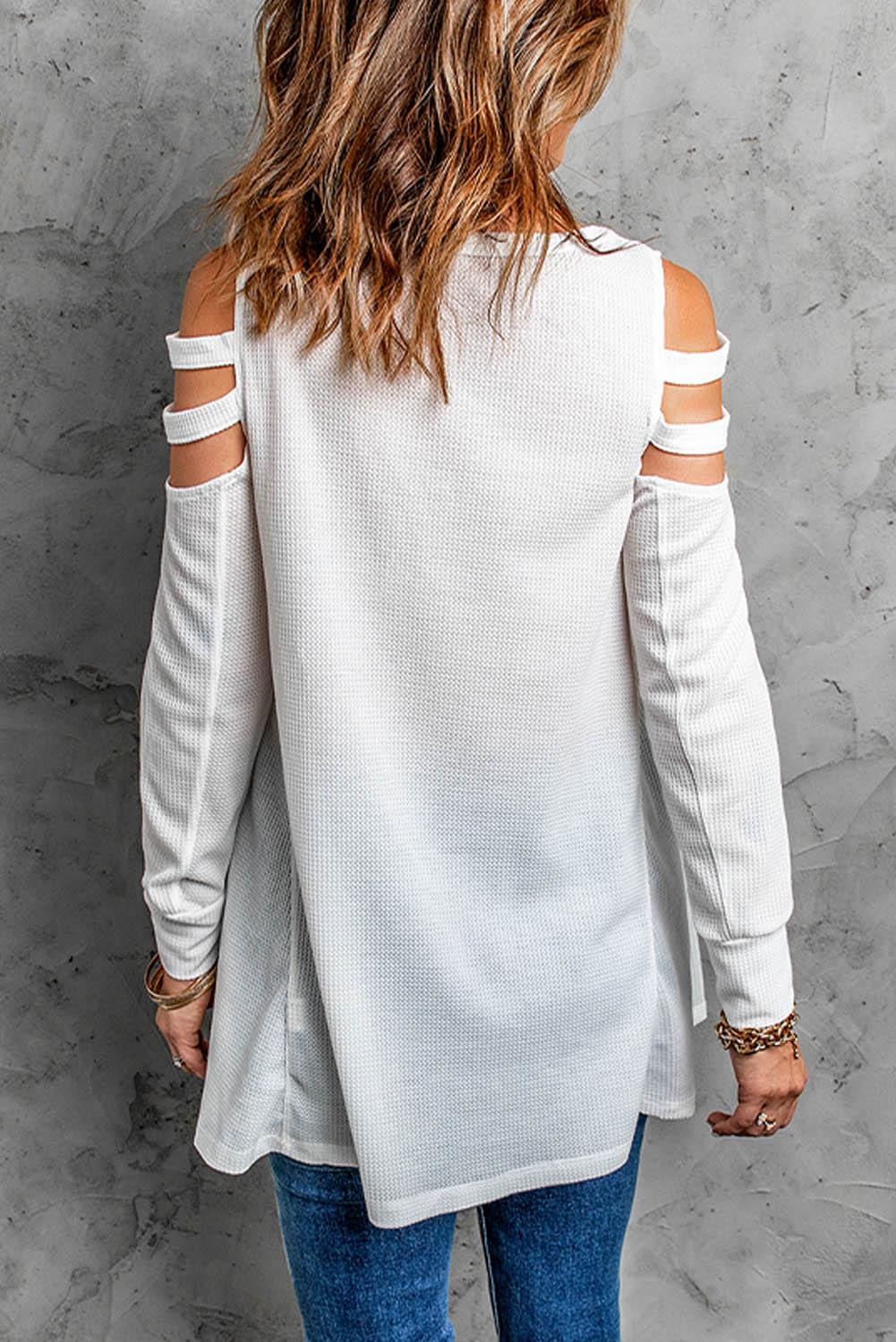 Cutout Waffle Knit Tunic Top - La Pink