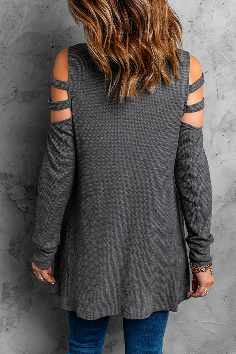 Cutout Waffle Knit Tunic Top - La Pink