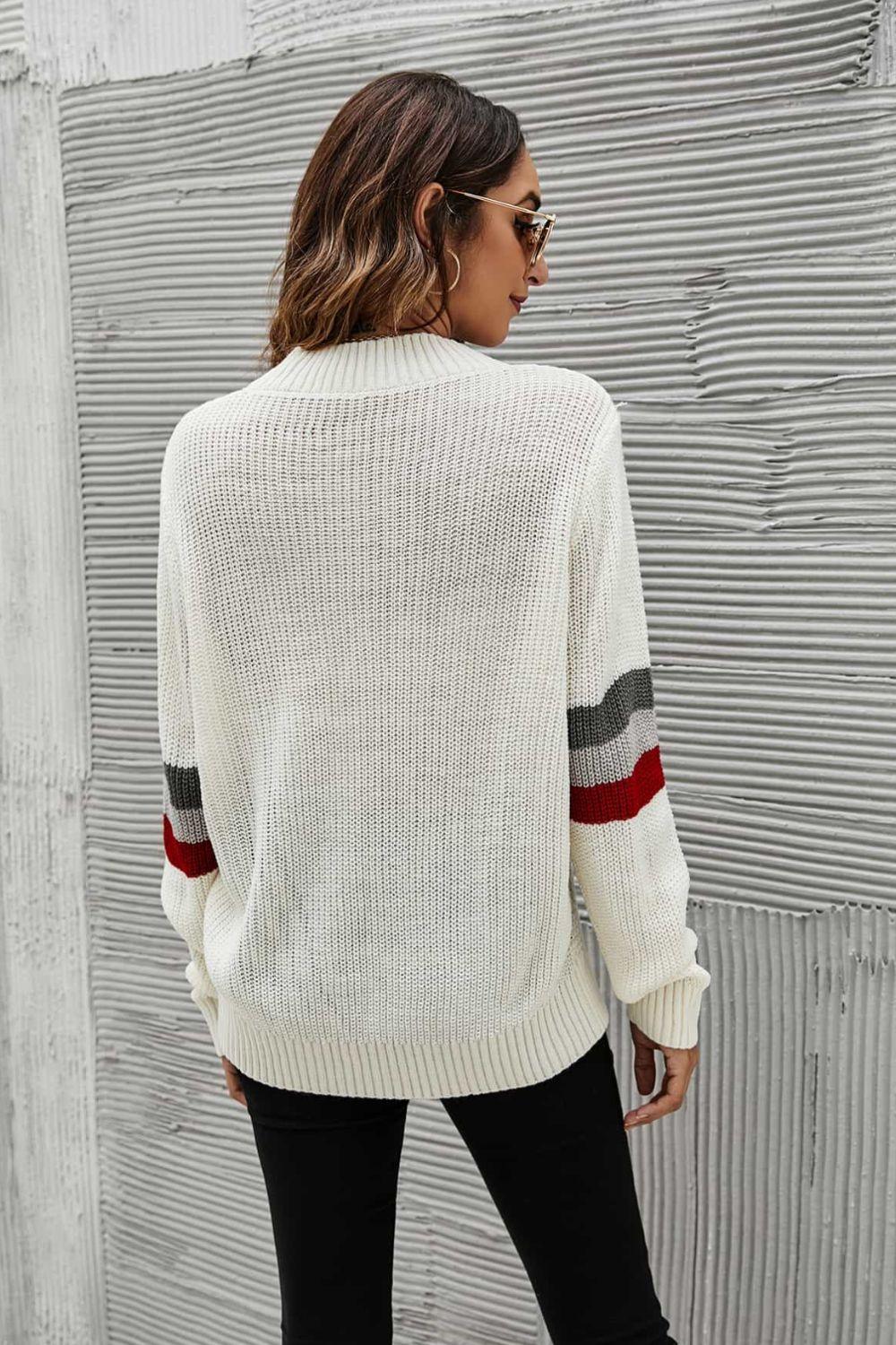 Feeling You Best Striped Cable-Knit Round Neck Sweater - La Pink