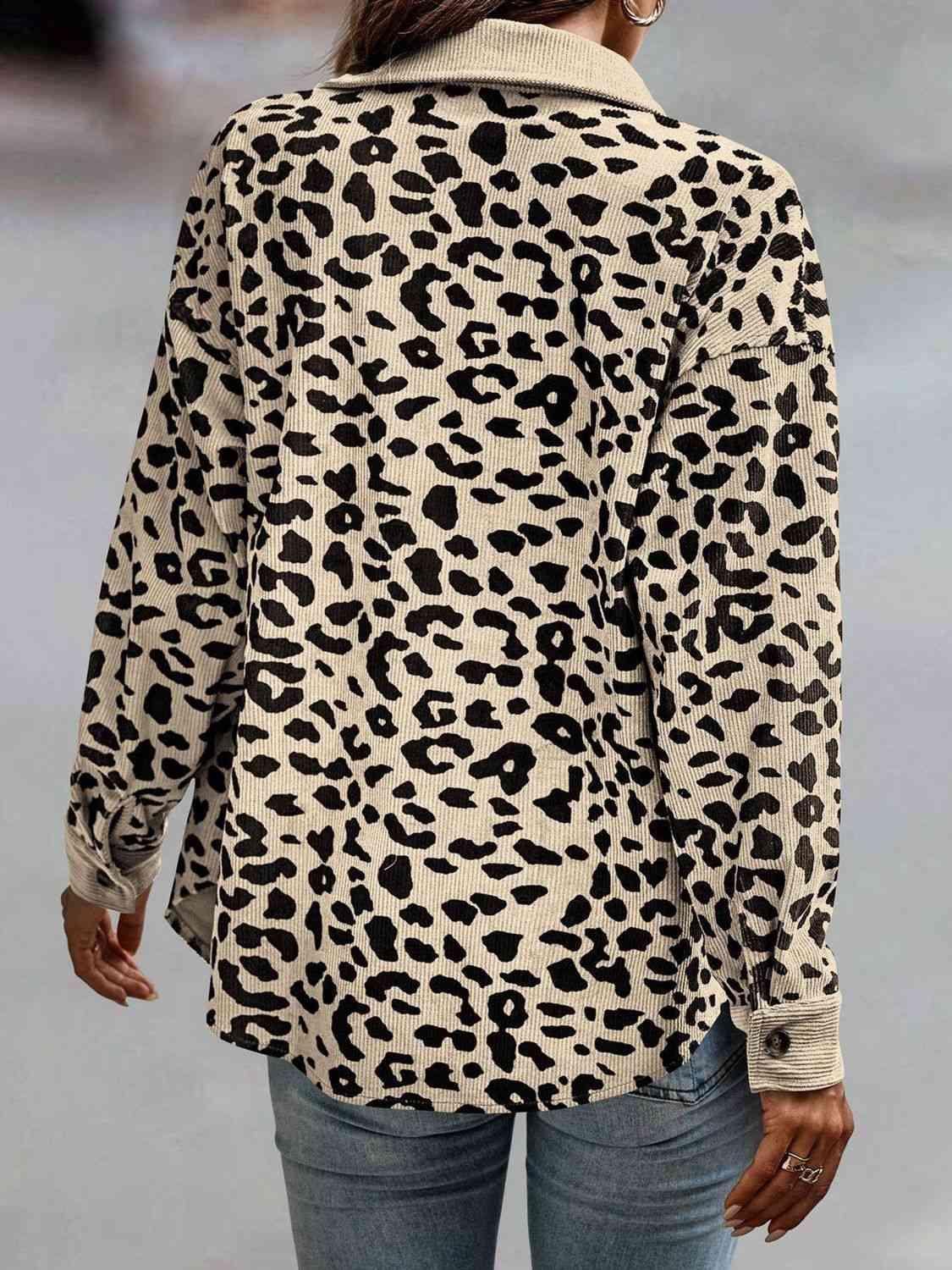 Full Size Leopard Buttoned Jacket - La Pink
