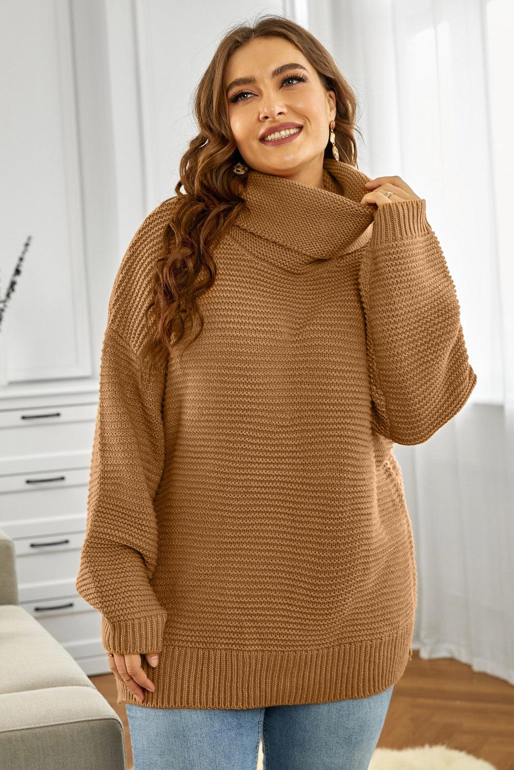 Horizontal Ribbing Turtleneck Sweater - La Pink