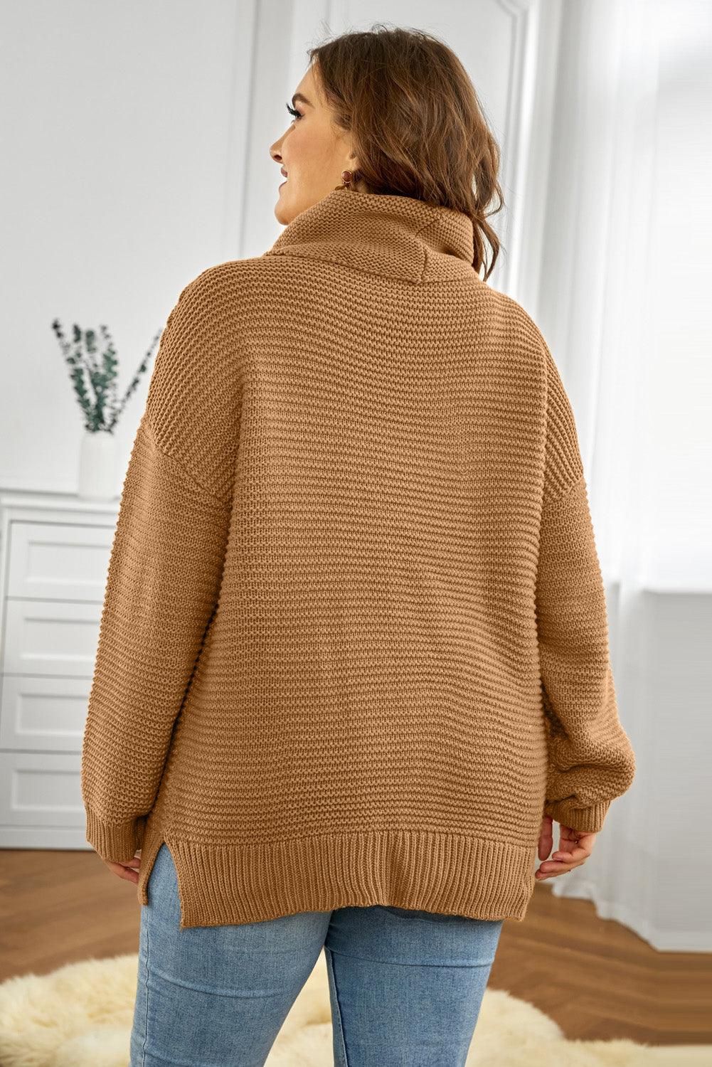 Horizontal Ribbing Turtleneck Sweater - La Pink