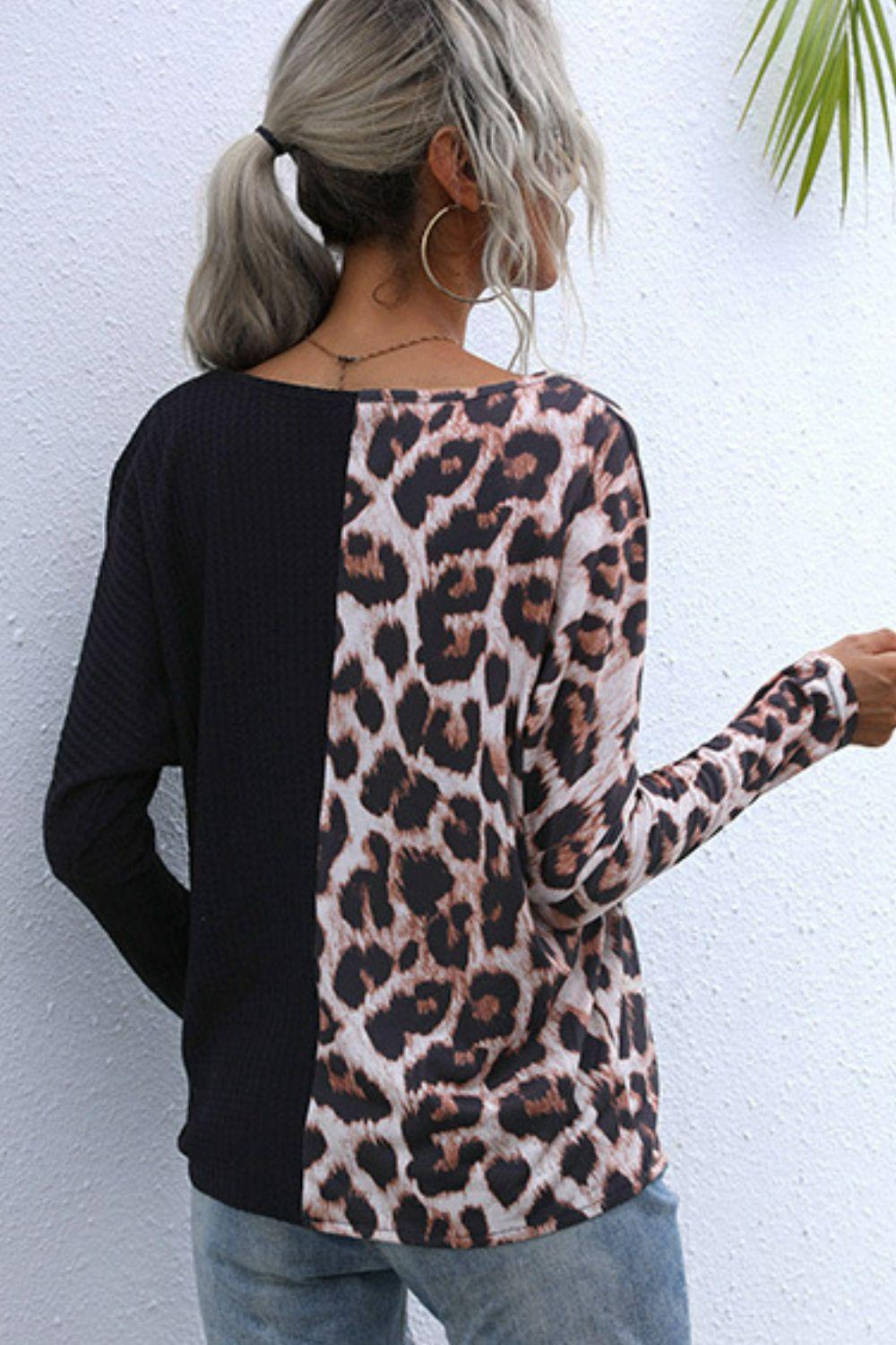 Leopard V-Neck Tie Front Top - La Pink