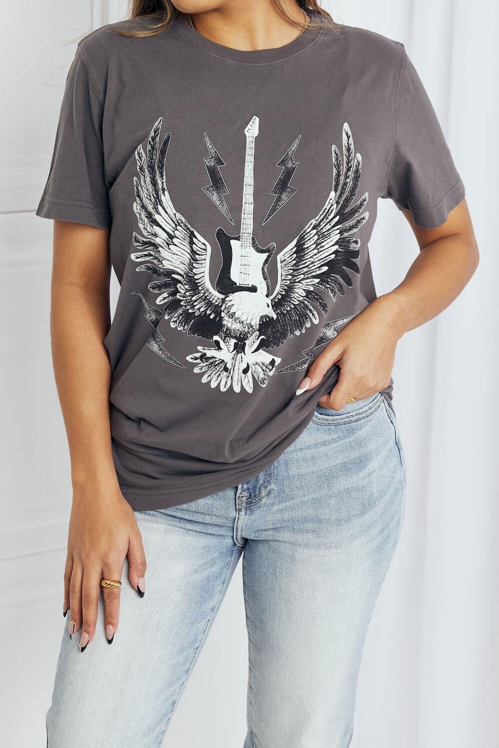 mineB Full Size Eagle Graphic Tee Shirt - La Pink