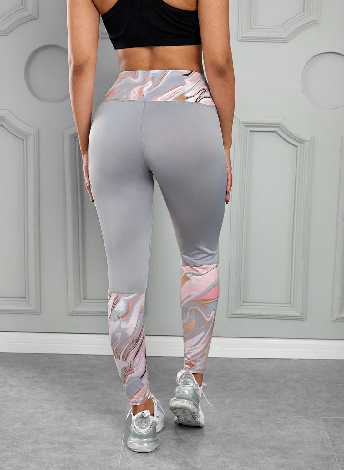 Printed Wide Waistband Active Leggings - La Pink