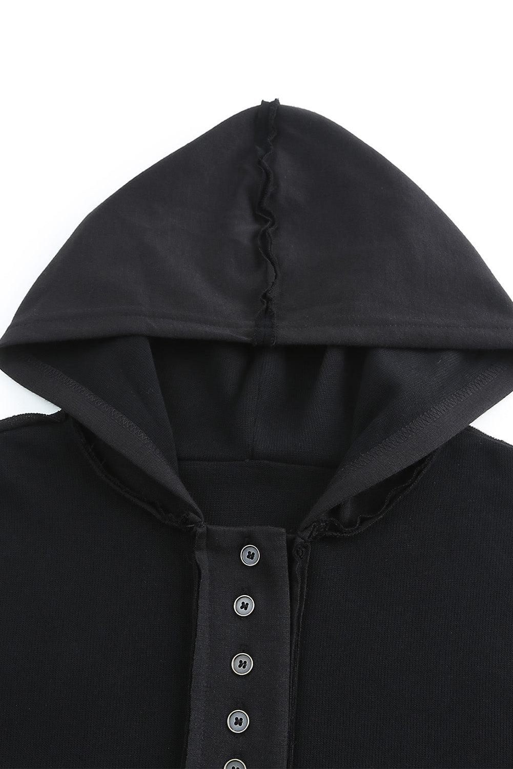 Quarter-Button Exposed Seam Dropped Shoulder Hoodie - La Pink