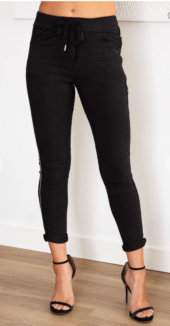 RHINESTONE SIDE STRIPE CRINKLE JOGGER - La Pink