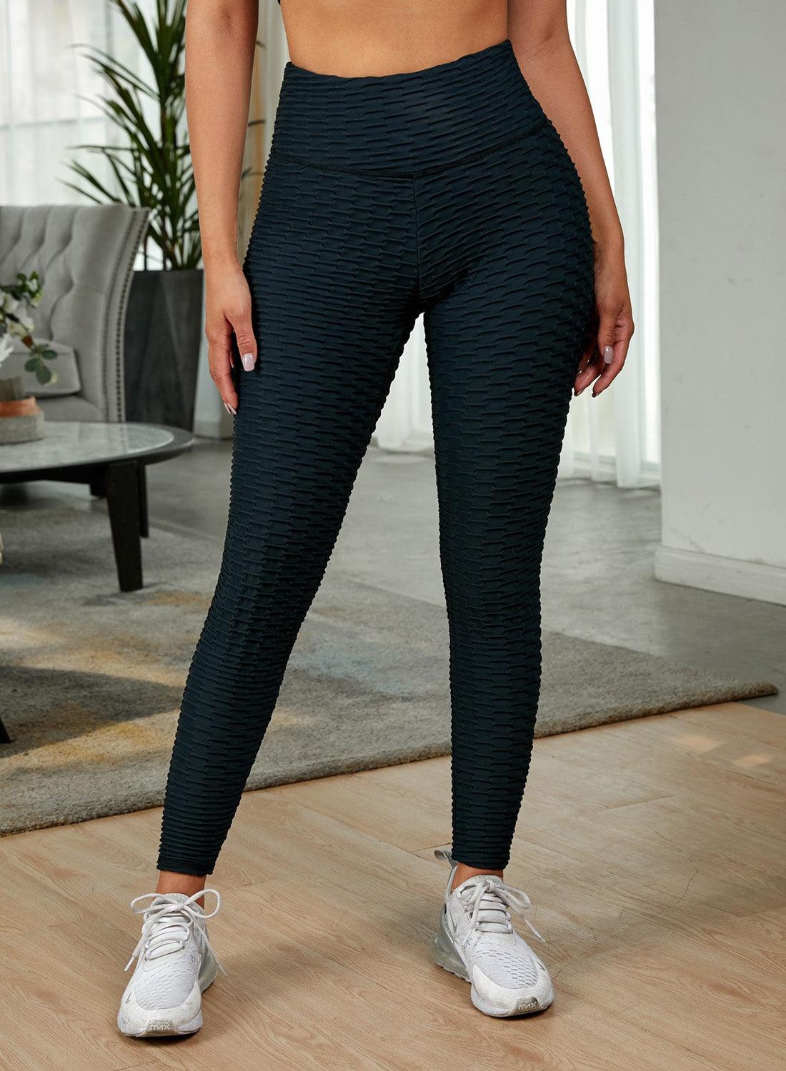 Textured High Waist Active Leggings - La Pink