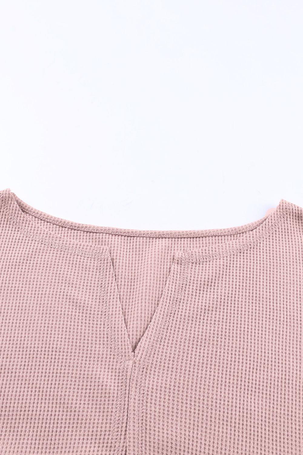 Waffle-Knit Drawstring Detail V-Neck Sweater – La Pink