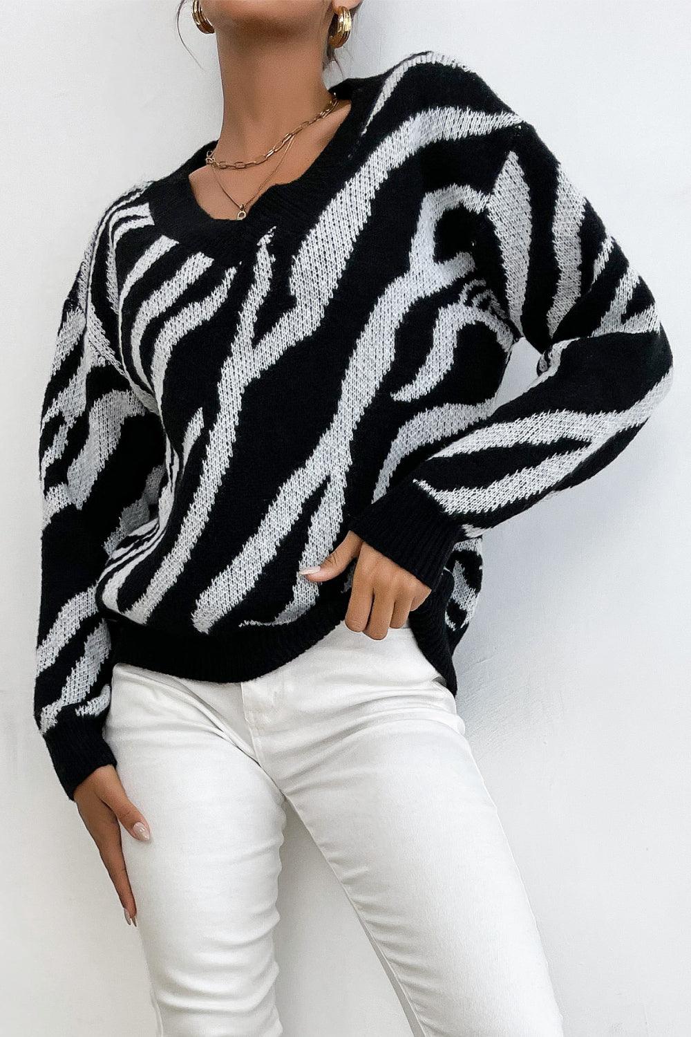 Zebra Print Sweater - La Pink